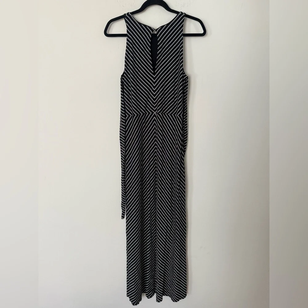 White House Black Market WHBM Black & White Striped Tie Front or Back Maxi Dress - Picture 9 of 12